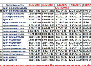 График работы врачей Поликлиники №2 с 9 по 14 февраля / ГБУ ММКЦ БИЛ (больница Водников)