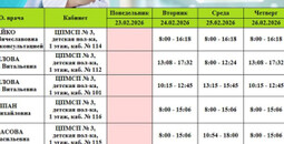График работы врачей ГБУ ДНР Центр охраны материнства и детства г. Мариуполя 23 по 28 февраля 2026