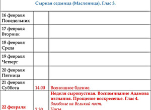 Расписание богослужений | С 16 по 22 февраля | Храм иконы Пресв. Богородицы «Млекопитательница»