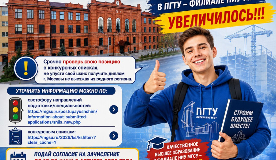 Уважаемый абитуриент!  🎉 Количество бюджетных мест в ПГТУ — филиале НИУ МГСУ увеличилось!